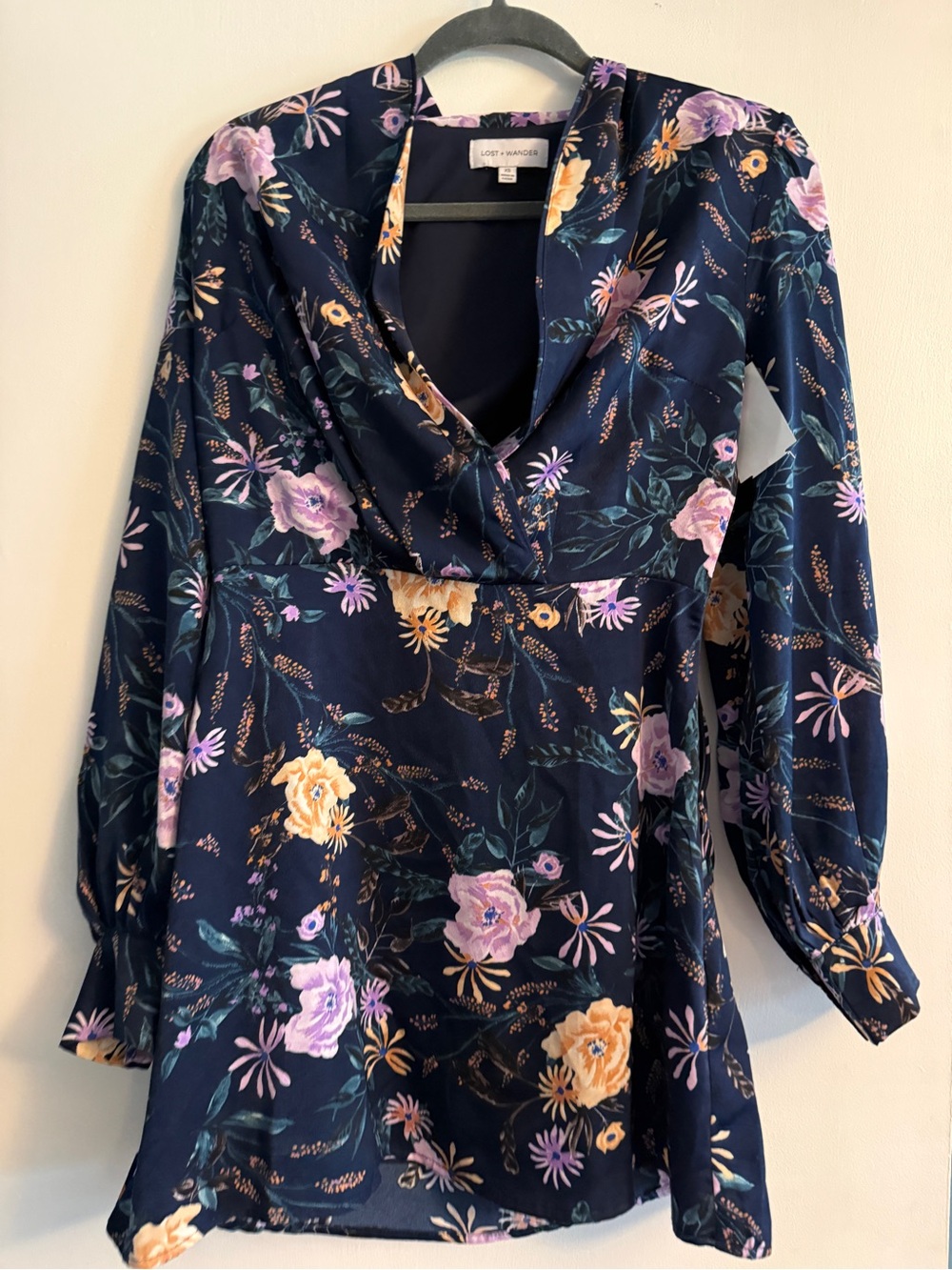 NWT Lost + Wander Eva Floral Long Sleeve Faux Wrap Mini Dress Size XS